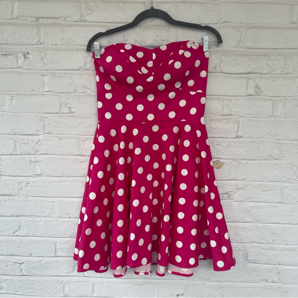 Barbiecore Strapless Polkadot Dress
